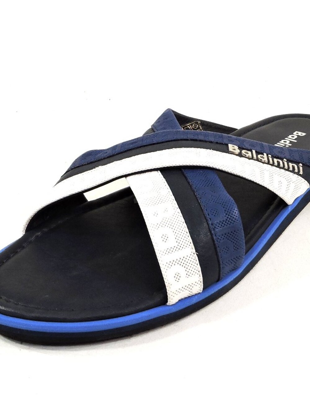BALDININI 🇮🇹 MEN'S BLUE & WHITE SOFT LEATHER COMFORT FLAT SUMMER SANDALS